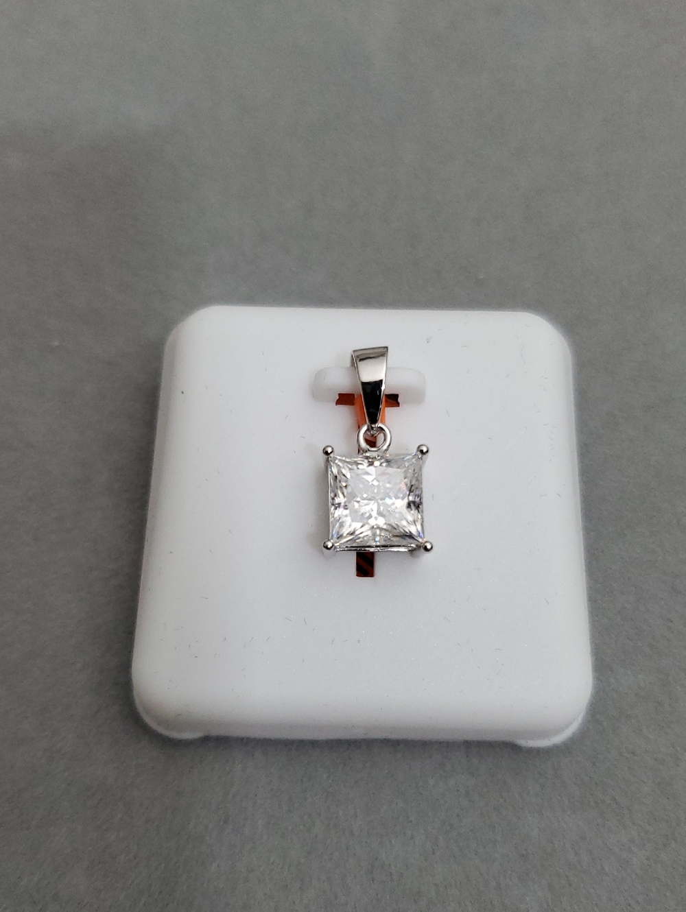 Classic Square-Cut Solitaire Pendant in Silver with Clear Stone